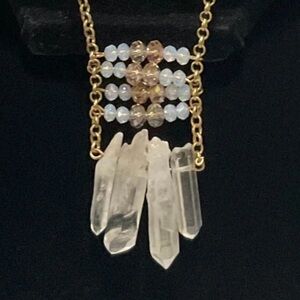 Gold Tone Quartz Crystal Faceted Necklace
